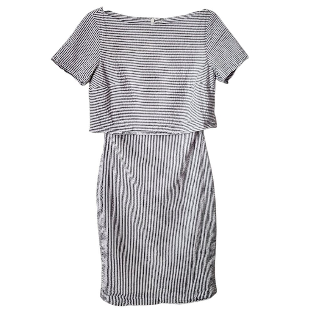 BANANA REPUBLIC‎ Seersucker Layered Dress white blue nautical sailor preppy 0